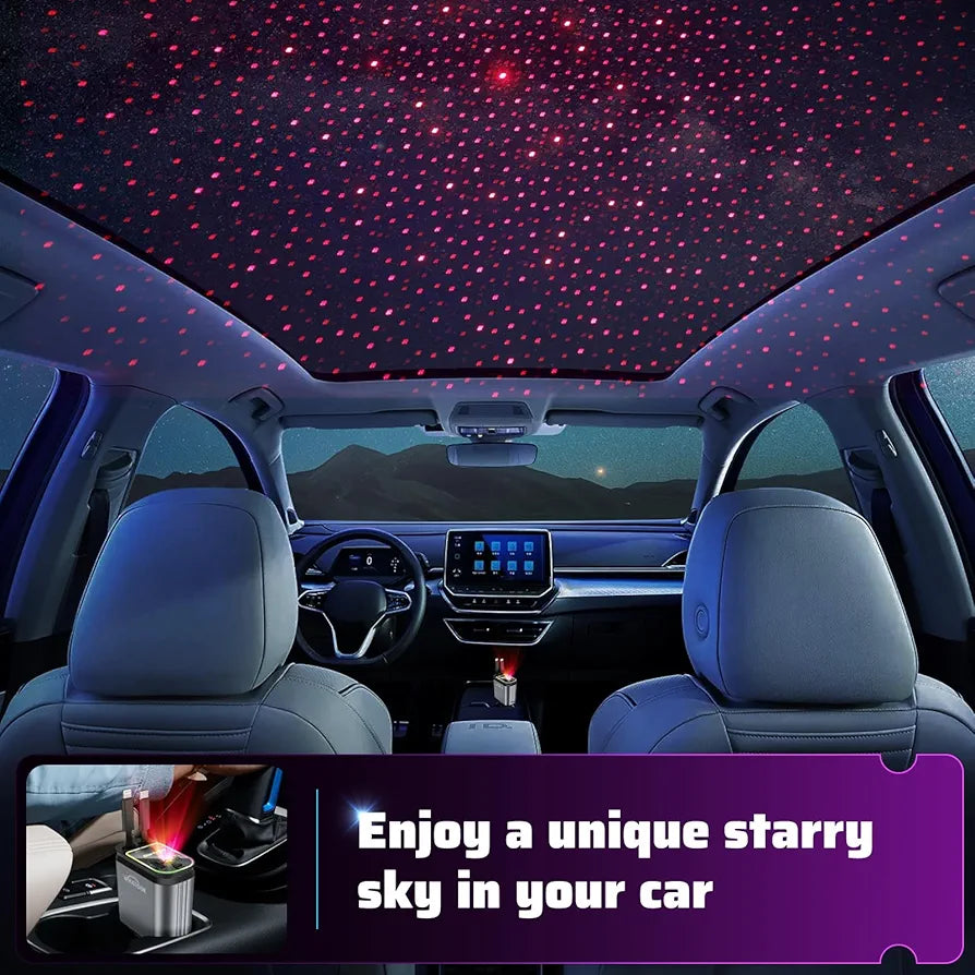 Starlight Retracting Fast Car Charger – 4-in-1 Super Fast Charging with Adjustable Head & Starry Sky Ambient Light